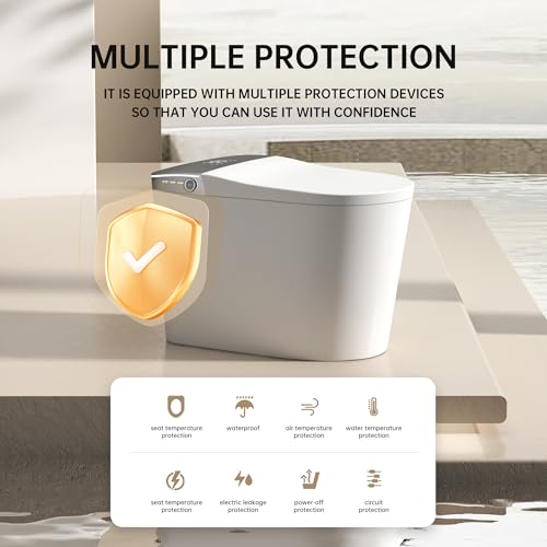 Inodoro inteligente con descarga potente, bidet con agua tibia instantánea, inodoro moderno alargado sin tanque, asiento bidet calefactado y secador, pantalla LED, luz nocturna y desodorización (Blanco) miniatura 2