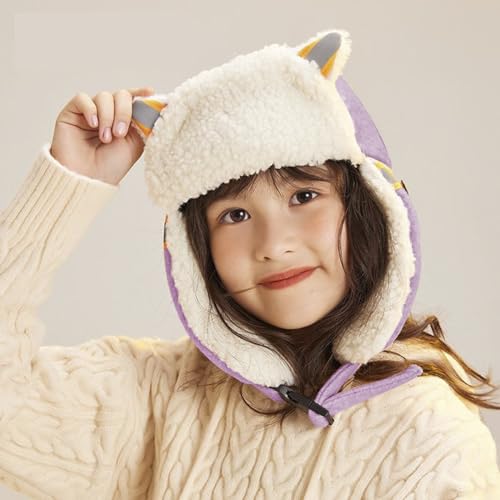 PURFUN Kids Reflective Trapper Hat Cute Cat Ear Fleece Earflap Cap Full Hood Hat Windproof Cycling Ski Cap for 5-10 Yrs4