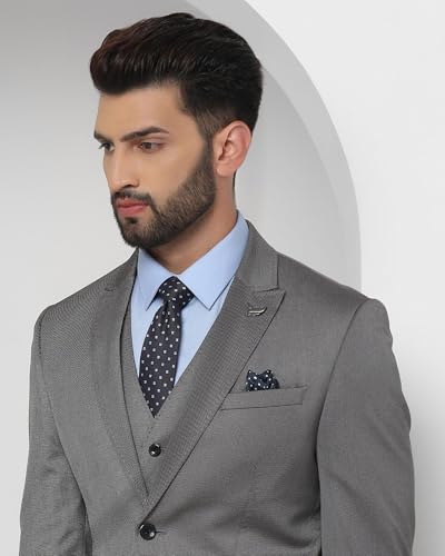 Image of Blackberrys Men Polyester Solid Slim Burgundy Peak Suit