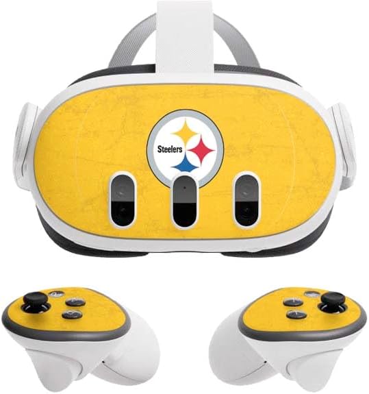 Skinit Decal Gaming Skin Compatible with Meta Quest 3 - Officially Licensed NFL Pittsburgh Steelers - Alternate Distressed Design