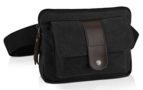 Ibagbar Small Fashion Multifunction Vintage Canvas Waist Bag Fanny Pack Running Pack Outdoor Bag Sporting Bag Cycling Leisure Bag with Detachable Belt for Men and Women Black