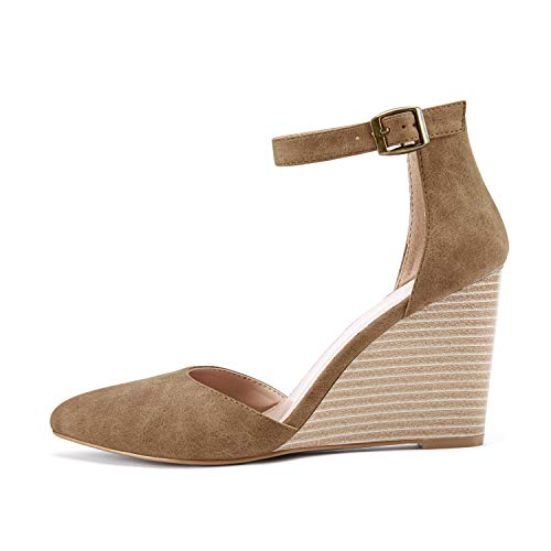 Ruanyu Womens Closed Toe Wedge Sandals Ankle Strap Buckle D'orsay Comfortable High Heel Wedge Shoes #TOP1