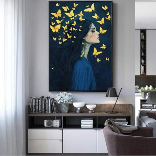Photos oeuvre d'art dame papillon pour chambre de fille et salon elegant