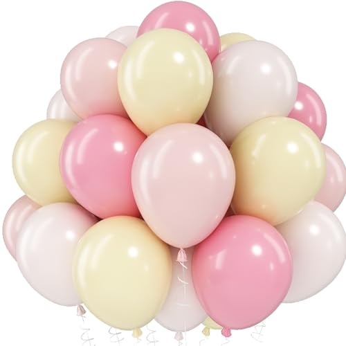 Image of Pink and Yellow Balloons, 12 Inch Pastel Baby Light Pink Yellow Sand White Cream Beige Latex Helium Balloon for Lemon Baby Shower Bridal Shower Anniversary Bee Bear Themed Birthday Party Decorations