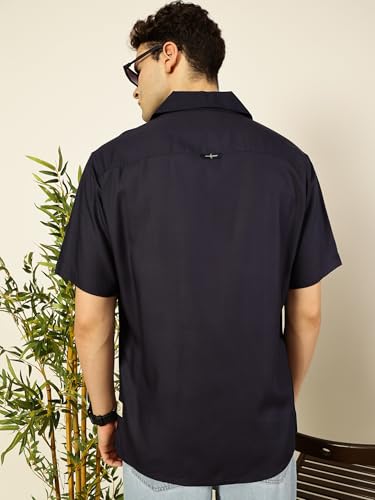 Image of Thomas Scott Men Half Sleeves Camp Collar Oversize Fit Solid Casual Shirt