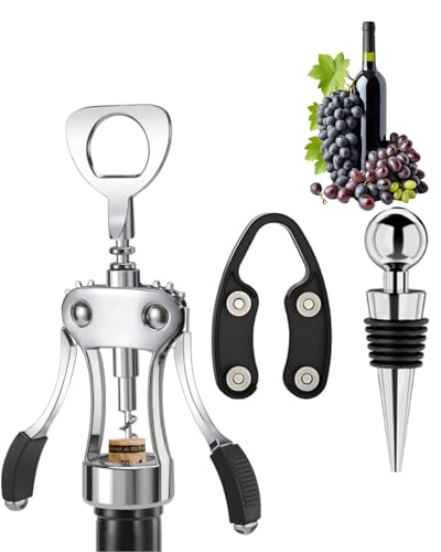 La mejor comparación de Descorchador - los preferidos. 41 Sacacorchos Multifuncional con Alas, Abridor de Vino 3 EN 1 con Juego de Tapón y Cortador de Aluminio, Sacacorchos de Ala para Todas Las Botellas de Corcho y Tapas de Cerveza