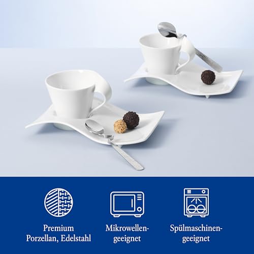 Villeroy & Boch - Newwave Caffè Kaffeetassen Set Mit Kaffeelöffel 6 Teilig Für 2 Personen, Spülmaschinenfest, Tassen Set, Kaffeeservice, Kaffee Set, Kaffeebecher Set, Premium Porzellan, Edelstahl