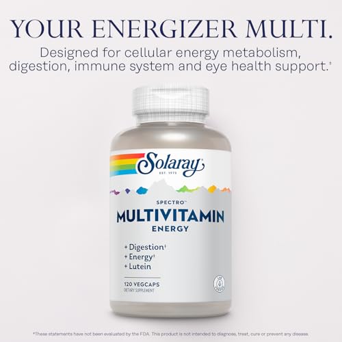 Image of SOLARAY Spectro Energy Multivitamin for Women and Men - Cellular Energy, Digestion, Eye Health and Immune Support - w /Vitamin A, Vitamin B Complex, CoQ10, Iron, Enzymes, Lutein - 30 Serv, 120 VegCaps