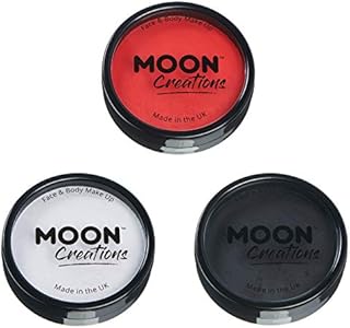 Moon Creations Pro Face & Body Makeup | Bright Red, White, Black Set | 36g | Professional Colour Paint Cake Pots for Face Painting | Face Paint For Kids, Adults, Fancy Dress, Festivals, Halloween