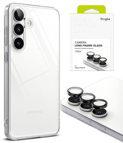 Ringke Bundle [Case + Camera Protector] for Samsung Galaxy S25 FE : Fusion [Clear] + Camera Lens Frame Glass [2 Pack]