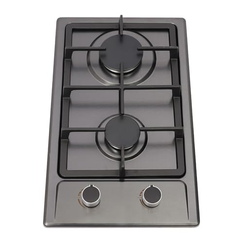 Fornello a gas portatile con 2 fuochi, in acciaio inox, a 2 fuochi, 3 KW + 1,75 KW, 51 × 31 × 10 cm, LPG/NG fornello da incasso per camper e cucina all'aperto, con struttura in pentola e tubo del gas