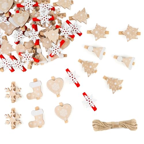 lafo 71 Stück Weihnachten Holzklammern, Mini Dekoklammern für Fotos...