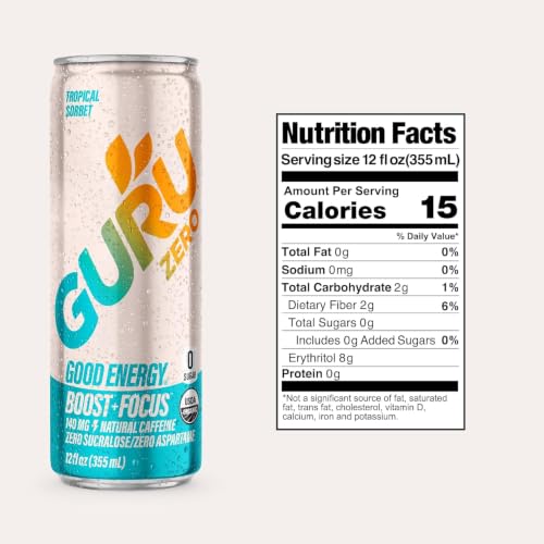 Image of GURU Zero Sugar Organic Energy Drink, Variety Pack, 12 Fl Oz, 12 Pack