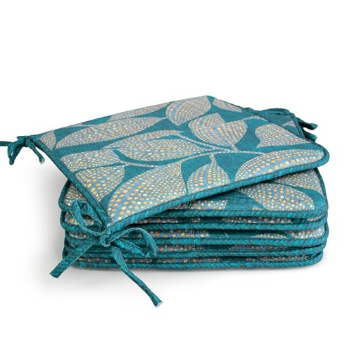 MANEMI Pack 6 Cojín para Silla 40x40x2 cm｜Repelente al Agua y fácil de Limpiar｜con Cintas de sujeción｜Uso Interior y Exterior｜Ideal para Comedor, terraza, jardín u Oficina