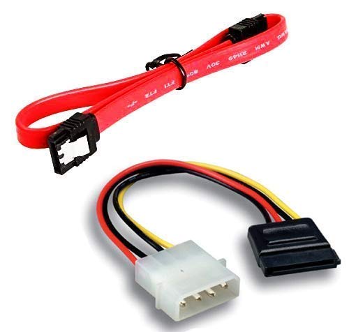 Wizzo SATA III (Sata 3) Data Cable with Locking Latch + 4 Pin Molex to 15 Pin Power Cable Combo (Pack of 1+1) for Internal Hard Disk Drive, HDD, SSD & DVD Writer