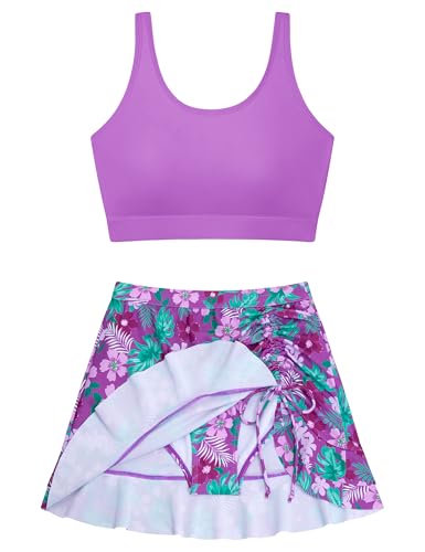 Image of DAXIANG Teens Girls Two Piece Swimsuit Modest Ruffle Skirt Bathing Suit Adjustable Straps Tankini Sets with Padded Size 7-16