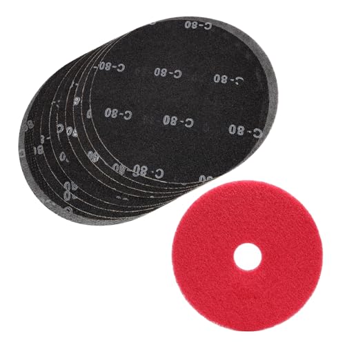 HUAALIUCHE - HUAALIUCHE 17" Sanding Screen Discs - Mesh Floor Sanding Screen - 80 Grit Black Silicon Carbide - for Wood Floors (10 Pack)+1-Piece Buffer Floor Pad - -10%