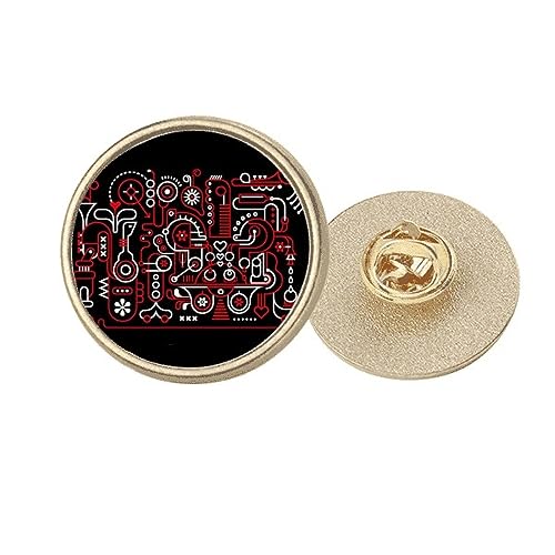 Broche ronde en métal doré avec motif graffiti rouge et blanc pour veste en jean taille M