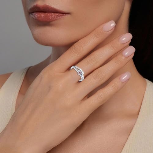 Birthstone Jewellery for Women, Adjustable October Birthstone Fidget Ring, Sterling Silver Plated Fidget Gifts, Pink Anxiety Heart Rings for Daughter Birthday Christmas - Image 6