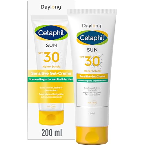Cetaphil Sun Daylong SPF 30 Sensitive Gel-Creme 200 ml Sonnenschutz für empfindliche Haut Leichte Körper Sonnencreme Hoher UV-Schutz Schnell einziehend Wasserresistent Dermatologisch getestet