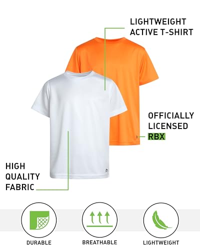 RBX Boys Tshirts - 2 Pack Dry Fit Crewneck Short Sleeve Boys Athletic Shirts Dry Fit Kids Activewear Sports (Sizes: 4-16)2