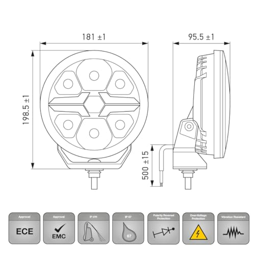 Hella VALUEFIT Blade Black 7 LED Fernscheinwerfer - 12/24V - rund - Referenzzahl: 25 - Anbau - ECE-148/ECE-149 - Lichtscheibenfarbe: glasklar - Kabel: 500mm -1FJ 357 198-061 LED