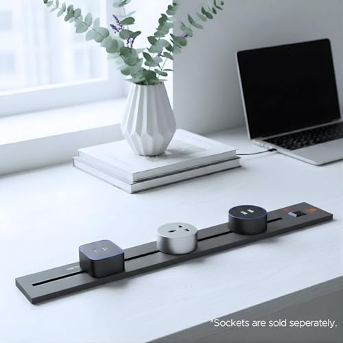 Image of Adjustable Plug-in Power Track | Electrical Movable Sliding Power Track | Surface Mounted Extension for Home, Office, Multiple Tabletop Outlets 1 Year Warranty (Grey, 80cm, Surface Mounted)