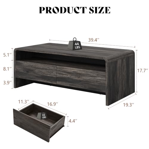 Image of AMERLIFE 39.4 inch Wood Coffee Table with Storage & Rounded Edges