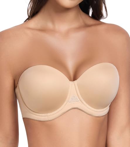 Image of HACI Women's Strapless Bra Full Coverage Contour Underwire Plus Size | Non Slip, Supportive, Multiway, Convertible Strap, for Large Bust