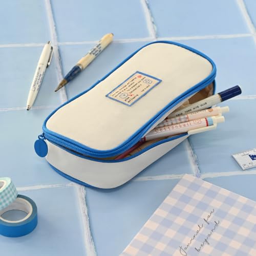 Image of Monolike Unmatched Friends Standard Pencil Case, Ivory - Water-Resistant Nylon Pencil Case, Large Capacity Pen Pouch, Aesthetic Stationery Organizer for Office