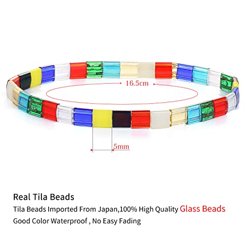 Image of KELITCH Women Stretch Bracelets Mixed Tila Seed Beaded Bracelets Lucky Jewelry for Women Lovers