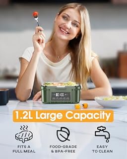 FERVINOW Cordless Electric Lunch Box for Adults – Battery-Powered Heated Lunch Box with 1.2L Stainless Steel Container, Timer Function, and Leak-Proof Food Warmer for Work, Travel & Office