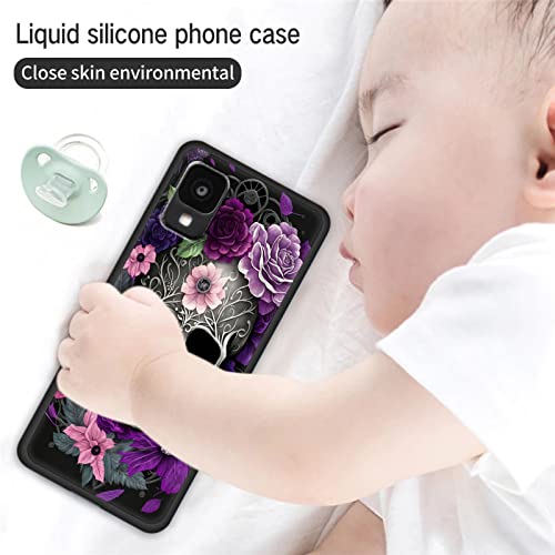 Image of for Alcatel TCL 30Z T602DL Phone Case, Soft TPU Slim Fit TCL 30Z for Women Girls, Anti Scratch Non-Slip Protective Shockproof Rubber Cover for Alcatel TCL 30Z, Purple Skull