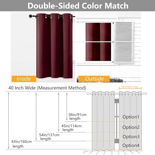 Image of Simplebrand Burgundy Curtains for Bedroom 54 Inch Length 2 Panels Set, Room Darkening Thermal Insulated Energy Saving Curtains for Nursery, Grommet Solid Soft Window Treatment Drapes, W40 x L54