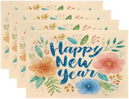 Happy New Year Placemats, Soft Pastel Flowers Star Dust Place Mats for Dining/Kitchen Table Waterproof Washable Linen Heat Insulation Dinner Table Mats 12×18 in 4 PCS Happy New Year Placemats, Soft Pastel Flowers Star Dust Place Mats for Dining/Kitchen Table Waterproof Washable Linen Heat Insulation Dinner Table Mats 12×18 in 4 PCS