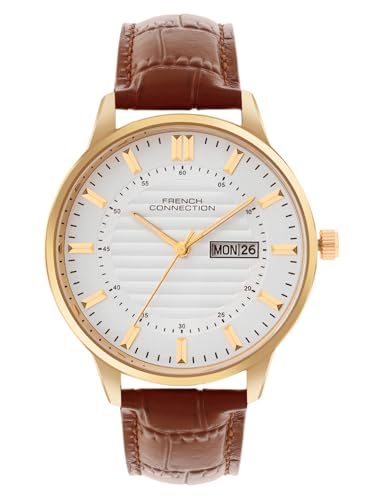 Image of French Connection Textured Silver Round Dial with Brown Leather Strap Watch - for Mens FCN0123SBRL