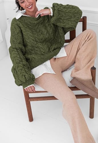 Image of PRETTYGARDEN Womens Sweaters Spring 2026 Cable Knit Long Sleeve Crewneck Oversized Sweater Chunky Pullover Loose Outfits