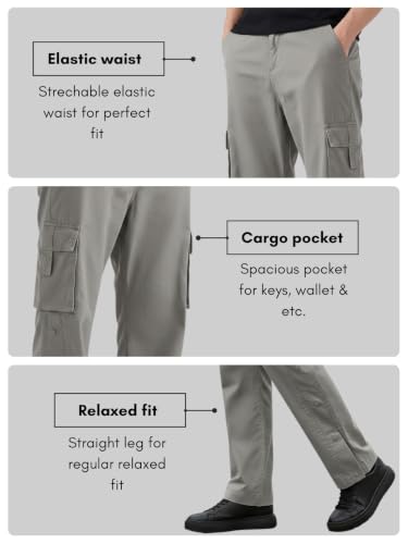 Image of Men's Cotton Cargo Pants | Stylish Elastic Drawstring Waist | Multi Pocket Tactical Pants | Casual Streetwear Utility Comfortable Regular Fit Outdoor Cargos