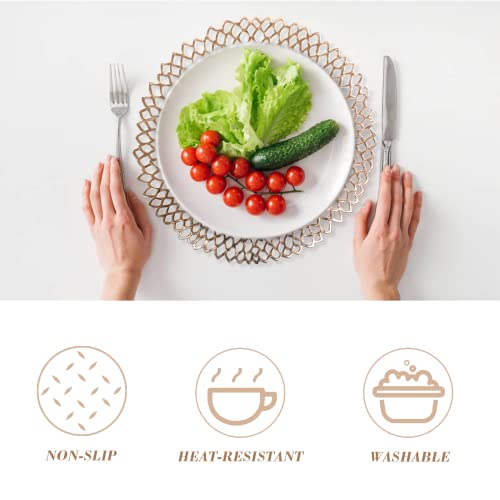 Brkurleg Pressed Vinyl Metallic Hollow Placemats/Charger/Wedding Accent Centerpiece Round Placemats, Pressed Vinyl Placemat For Dining Table Champagne #TOP2