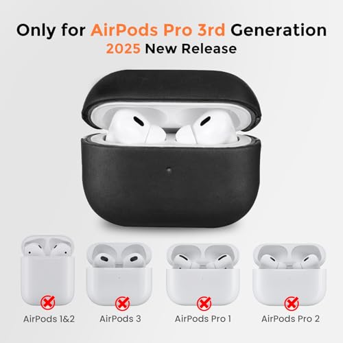 Image of for AirPods Pro 3 Case 2025, Handcrafted Crazy Horse Leather Cover | Top Grade Vintage Protective Case with Lanyard, Unique Patina, MagSafe Ready,Compatible with Apple AirPods Pro 3rd Generation
