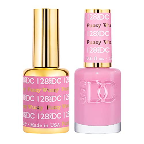 DND DC Gel Polish Set, Pink Collection, UV/LED GelPolish and Air Dry Nail Lacquer, Matching Chip-Free Polish Duo, 128 Fuzzy Wuzzy, 0.5 Fl Oz Each
