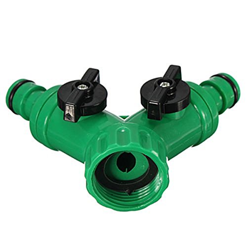 Screw Hose Pipe Splitter 2 Way Connector Adaptor Garden Tool Quick Turn Off Tap - Green lyhhai