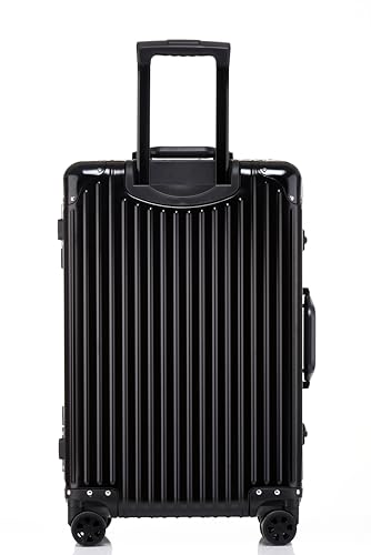 Image of PYB Autograph -Premium Full Aluminium Hard Trolley Bags for Travel, Zipless Cabin Suitcase with TSA Lock, Noiseless 360 Rotating 8 Spinner Wheels, Compression Pads and Divider (Black), Cabin 20 inch