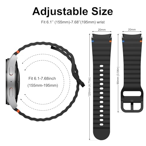 Image of Tobfit Silicone Bands for Samsung Galaxy Watch 7 Strap 40mm 44mm Women Men, 20mm Adjustable Sports Replacement Strap for Galaxy Watch 7 /FE /6 /6 Classic /5 /5 Pro /4 /4 Classic