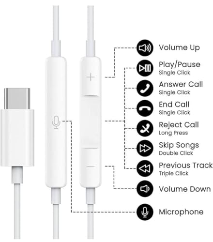 Image of Original Type-C Earphones for iPhones 16 /16 Plus /16 Pro /16 Pro Max, 15 /15 Plus /15 Pro Max, Android, Wired Headphones with Mic, Stereo Sound & Deep Bass.01