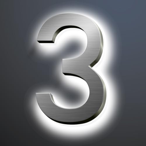 Letreros LED Iluminados Para Dirección De Casa Para Exteriores 14 Pulgadas Números De Casa Iluminados Con LED Retroiluminados Modernos Números Dirección Para Casa Plata Cepillada Luz Blanca