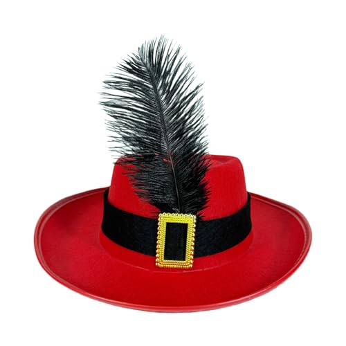 Yhsioaklo Sombrero de Mosquetero de Fieltro Negro, Accesorio Histórico de Vestir de Disfraces | Sombreros de Fedoras para Caballeros Adultos, Ancho Bim-Hat | Novedad Sombrero Transpirable