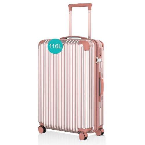 Voyagoux Koffer - 116L, Hartschalenkoffer groß, TSA-Schloss, ABS, 4X 360° Rollen, Robust und Leichtgewicht Suitcase, 76x48x30cm, Roségold