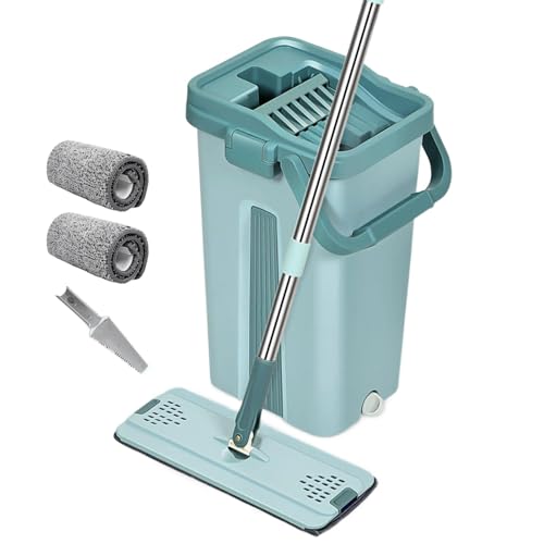 Wischeimer, Mikrofaser-Mop und Eimer, Flachkopf-Mop mit verstellbaren Griffen, Eimer-Bodenreinigungssystem, tragbarer platzsparender Bodenreinigungsmopp, Wischmopp und Eimer-Set für die Reinigung zu