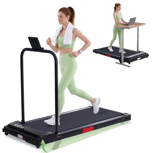 Walking Pad Treadmill with Handle Bar, 3.0HP Portable Small Walking Treadmill for Home Small, 0.6-7.6MPH Compact Treadmills for Exercising, Under The Desk Mini Treadmills with Incline, Model V407